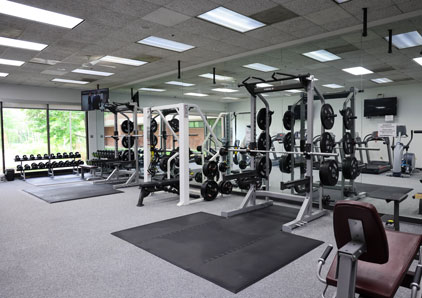 Appears to be an image inside Oakton College's Fitness Center with weights and exercise machines at the Des Plaines campus.